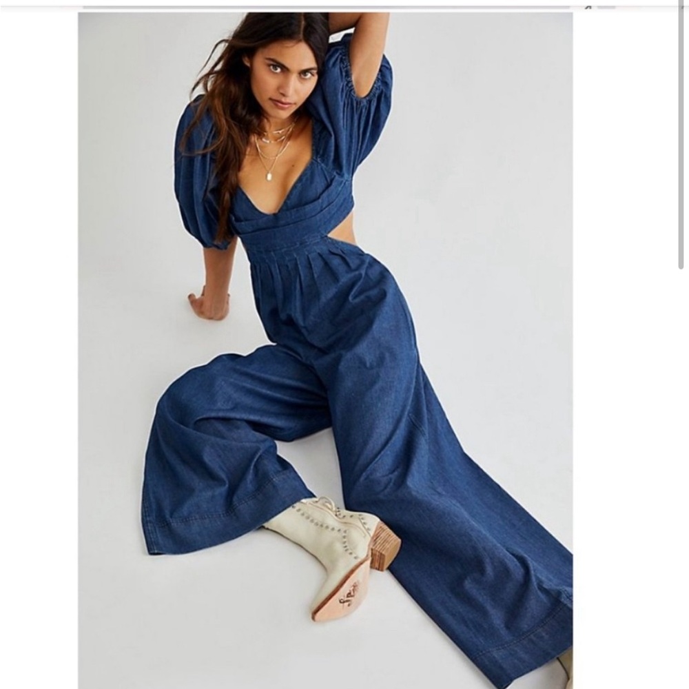 NWT Free People Amy Denim Jumpsuit